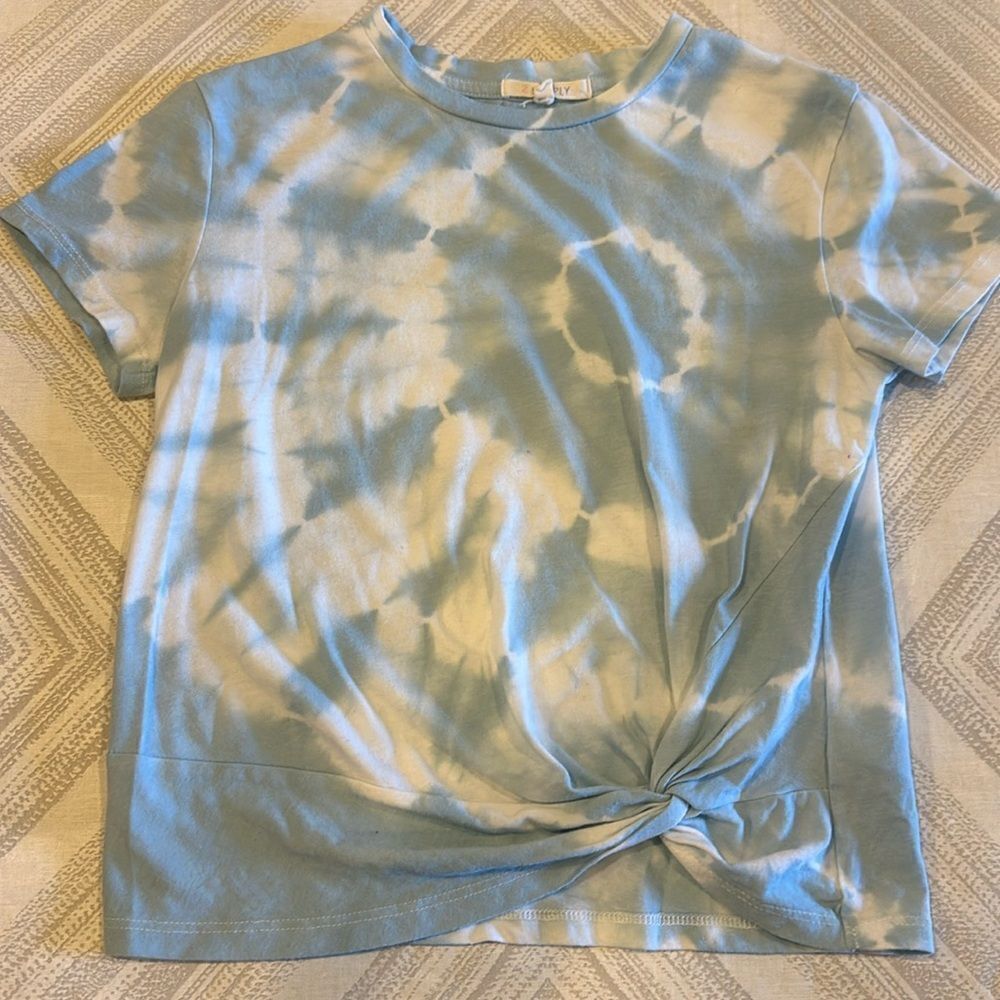 Z Supply Short-sleeve Light Blue Tie Dye Knotted Top - Size M 10/12
